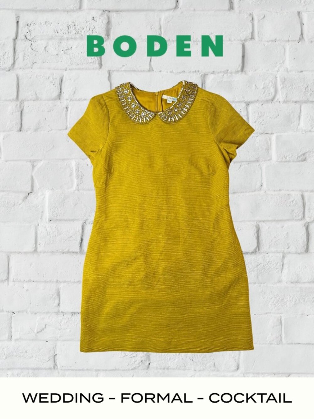 Boden Yellow Shift Dress | Rhinestone Jeweled Peter Pan Collar | RARE | Size 8